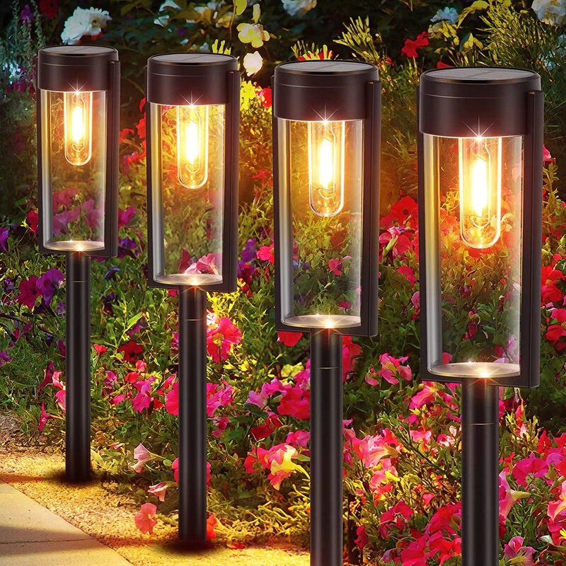 LED Solar Outdoor Pathway Lights Tungsten Filament Bulb Solar Path Walkway Lighting Waterproof Landscape Yard Lawn Driveway