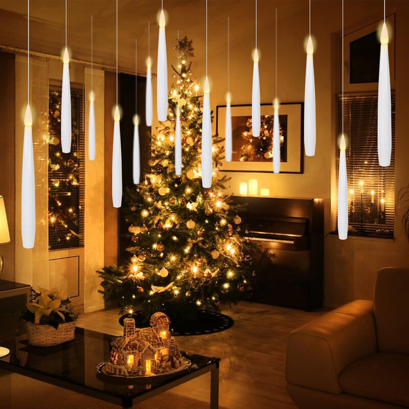 Bougie LED sans flamme avec baguette magique, lumière chaude scintillante, cône, Noël, mariage, fête, 10-200 pièces
