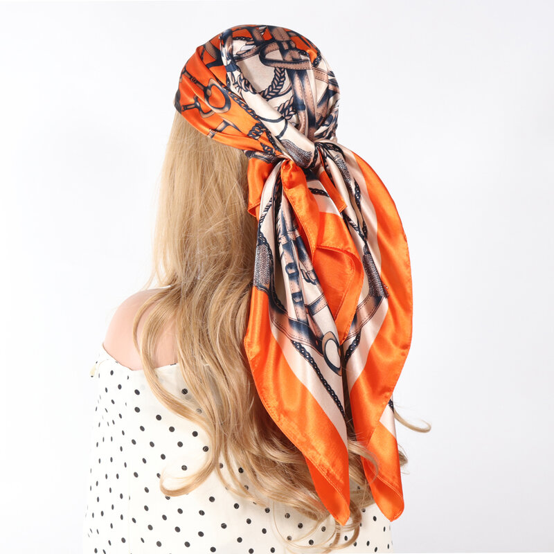 Bufandas de seda de marca de lujo para mujer, pañuelo de cabeza/pelo de diseñador de moda de verano, Hijab, 90x90cm, 90x90cm