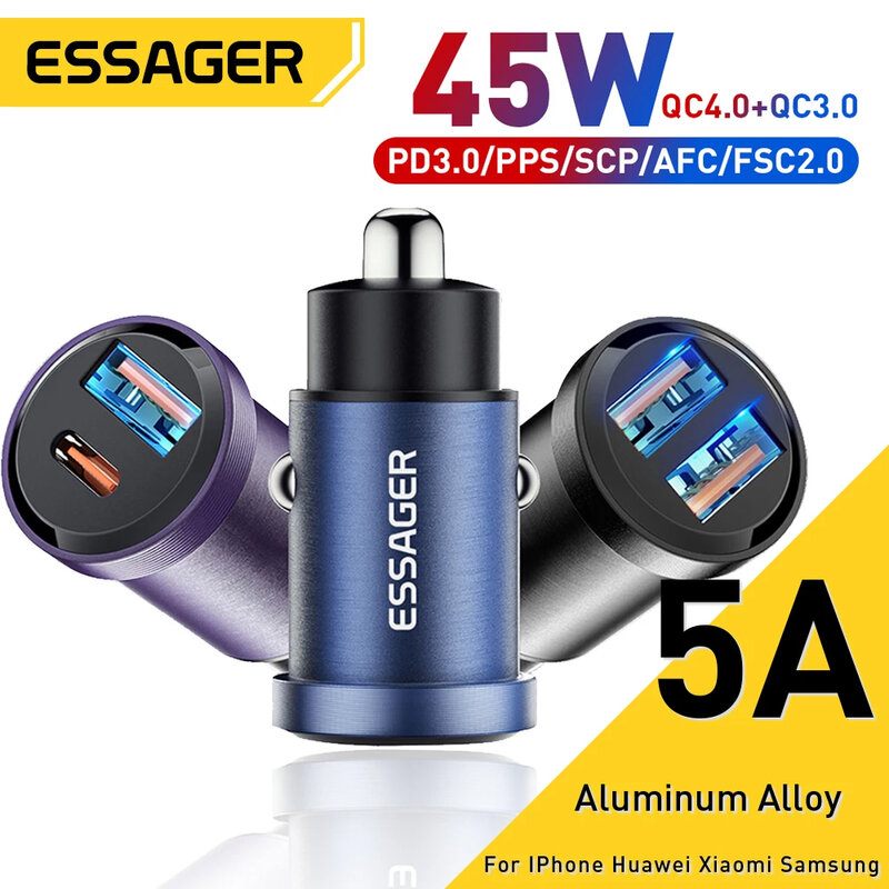 Caricabatteria da auto USB Essager 30W ricarica rapida 4.0 QC PD 3.0 SCP 5A USB tipo C ricarica rapida per auto per iPhone 14 13 Huawei Samsung Xiaomi