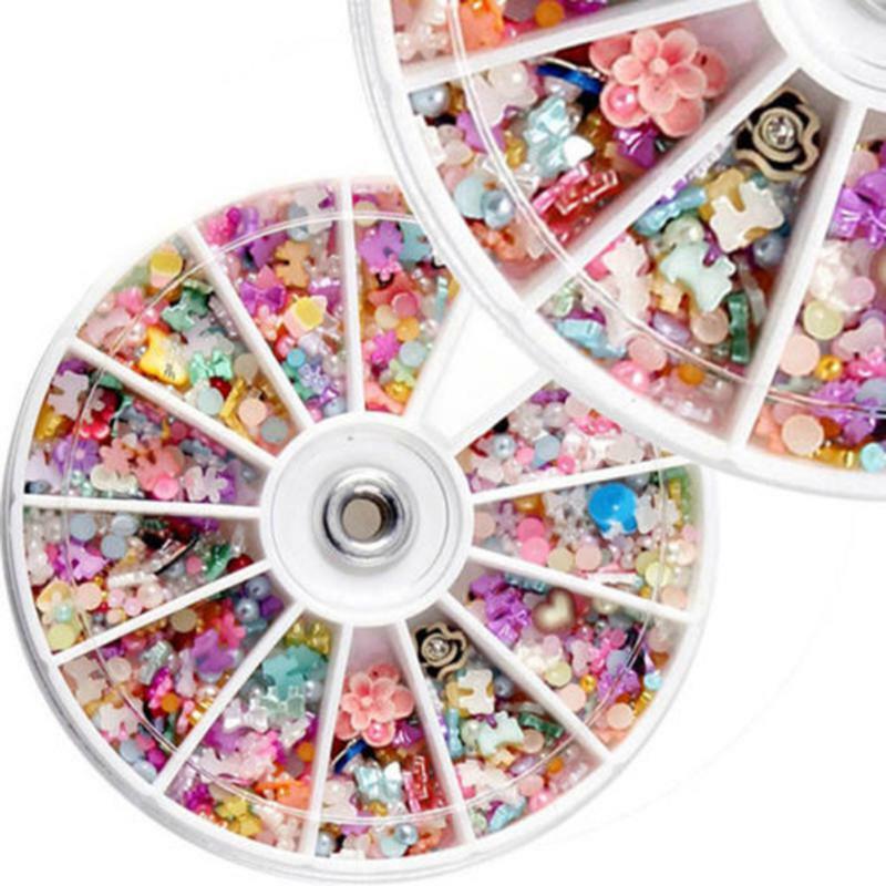 1~10PCS Mixed 3D Nail Art Decorations Tips Glitters Flower Star Heart Rhinestones Slice Nail Tools Manicure+Wheel Free Shipping