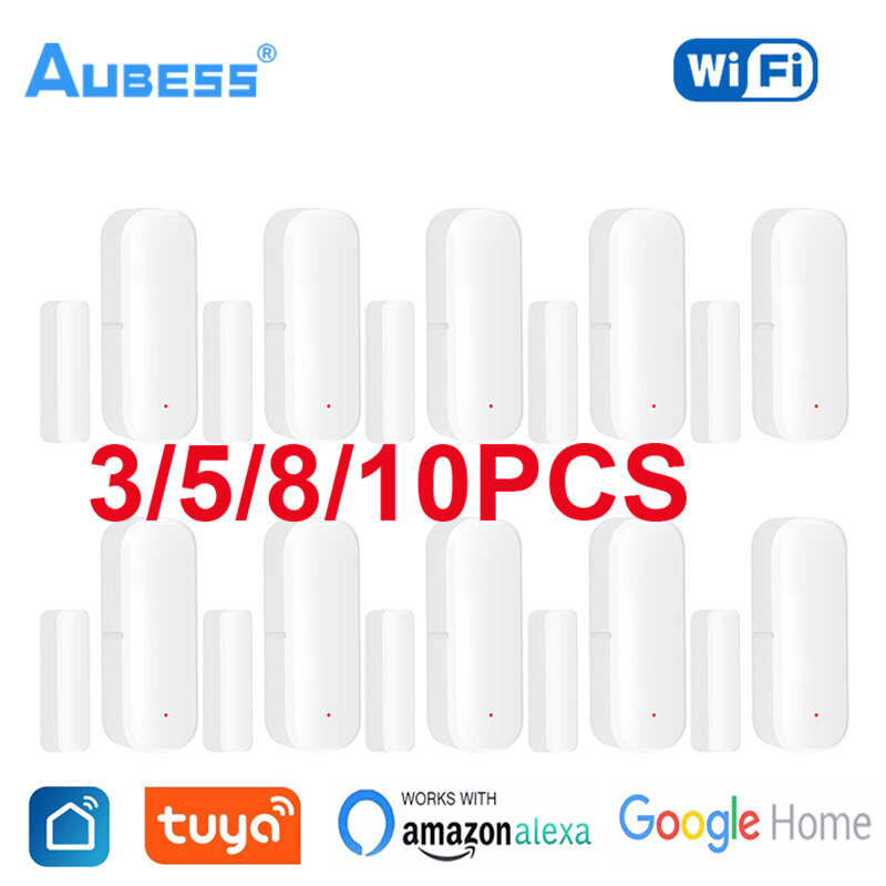 Aubess-Sensor de puerta inteligente con WiFi para el hogar, detector de apertura/cierre para ventana, SmartLife, funciona con Google Home y Alexa, Tuya