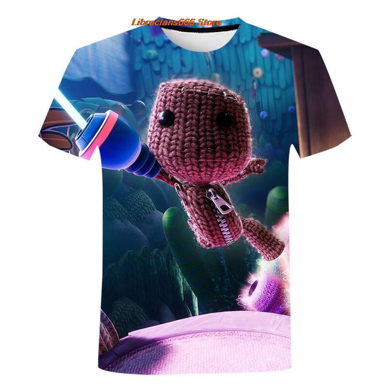 재미 있는 여름 Sackboy 작은 큰 행성 애니메이션 게임 3D T 셔츠 패션 키즈 캐주얼 T-셔츠 소년 소녀 남여 Tshirt 어린이 탑