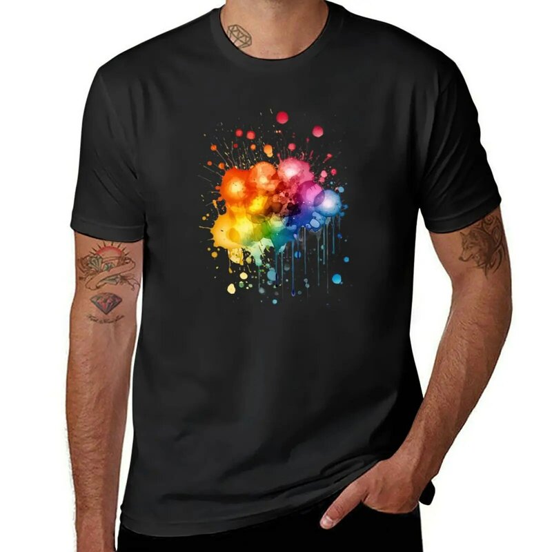 T-shirt masculina Splashes of Color #1, camisa de treino, branco, Anime Funnys, menino