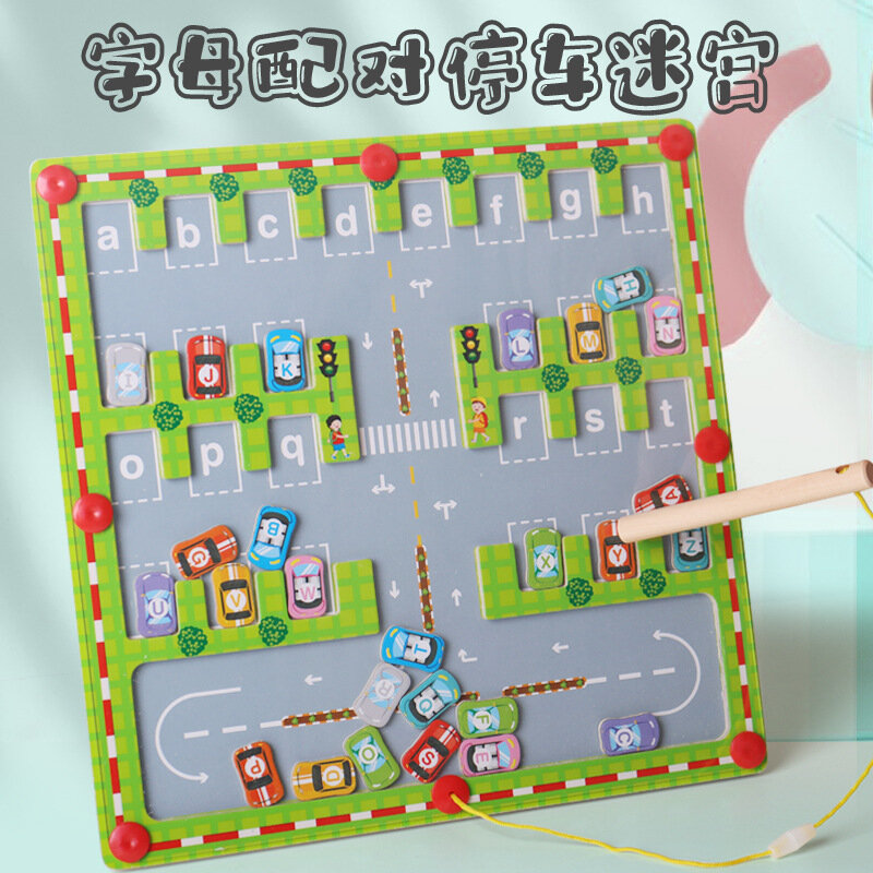 Montessori magnetyczny labirynt alfabetu list Puzzle prezenty dla dzieci parkingowe puzzle dla dzieci w wieku przedszkolnym dziewczyny chłopcy dzieci