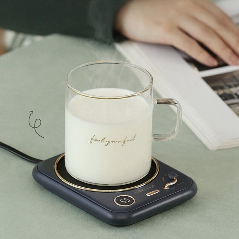 Calentador de tazas de café, posavasos de calefacción de temperatura constante para oficina, pantalla Digital de ajuste de temperatura, enchufe azul de EE. UU.