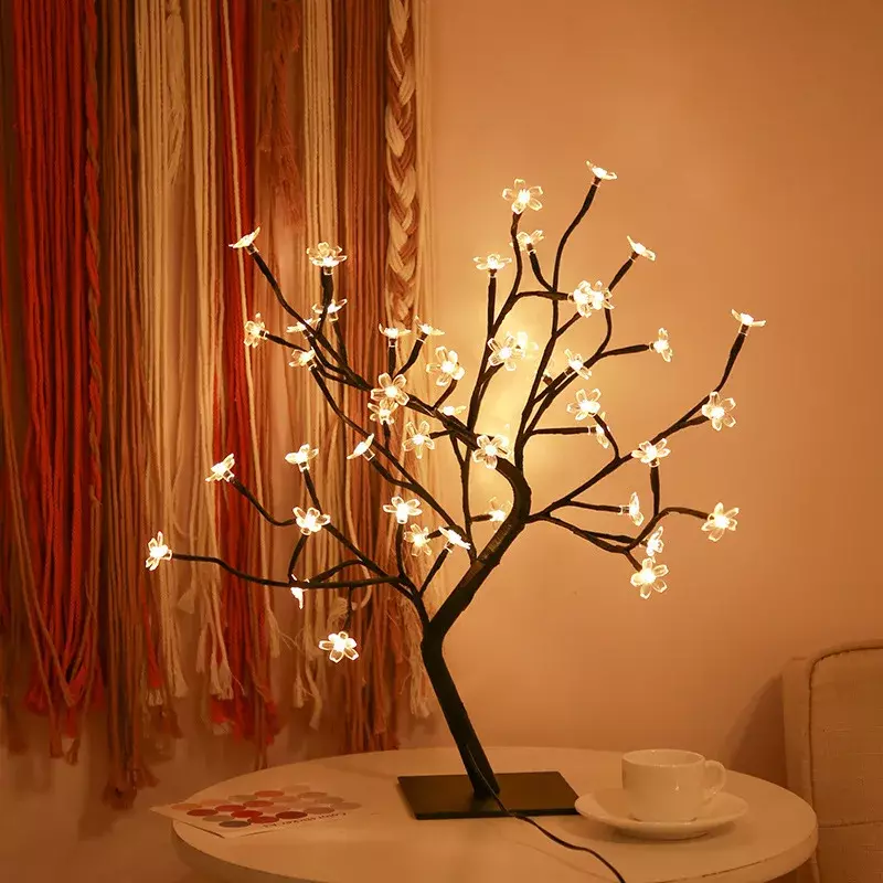 USB 전원 조화 분재 나무 야간 조명, 벚꽃 나무 조명, 홈 파티 크리스마스 용수철 장식, 24/48 LED