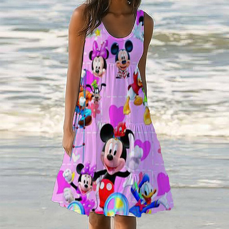 Gaun seksi rok pakaian pantai wanita 2024 pakaian wanita Disney Fashion gaun musim panas 2024 longgar Traf gaun elegan liburan panjang