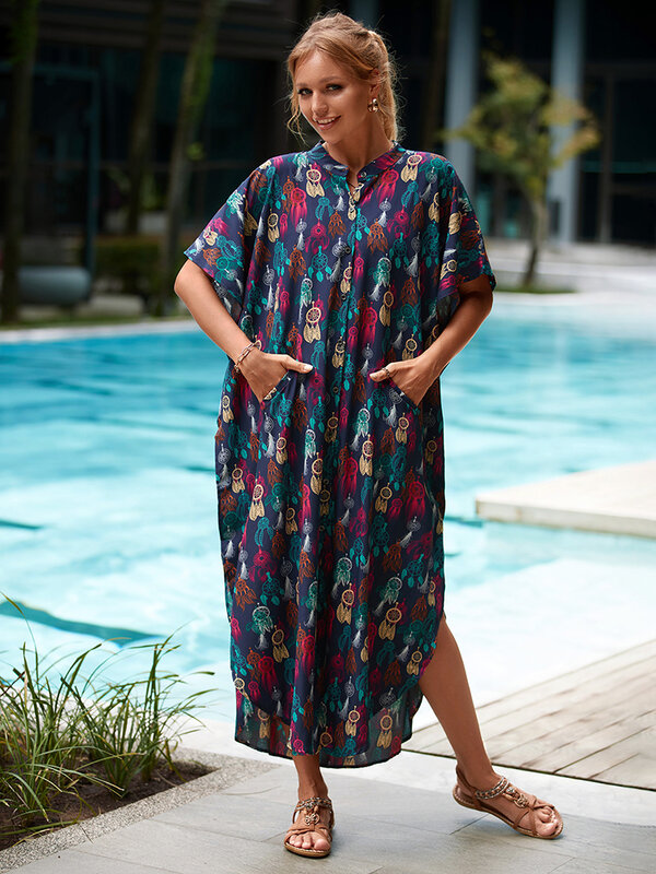 Vestido de praia para mulheres, kaftan, impressão, pele de cobra, quimono, vestido longo, sarong, beachwear, 2023