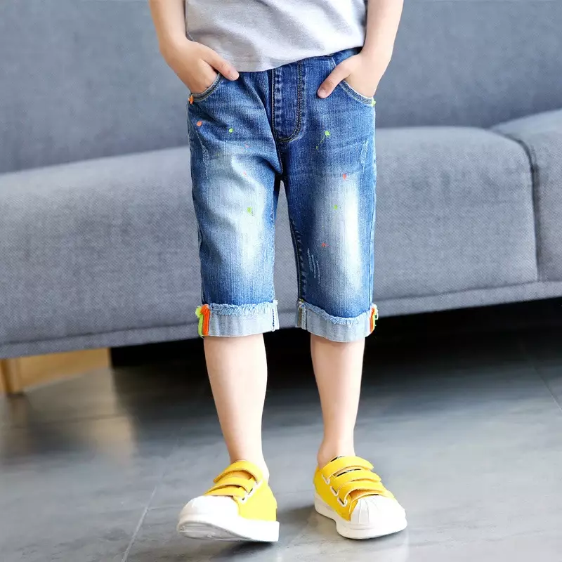 Джинсовые шорты для мальчиков, с эластичной резинкой на талии