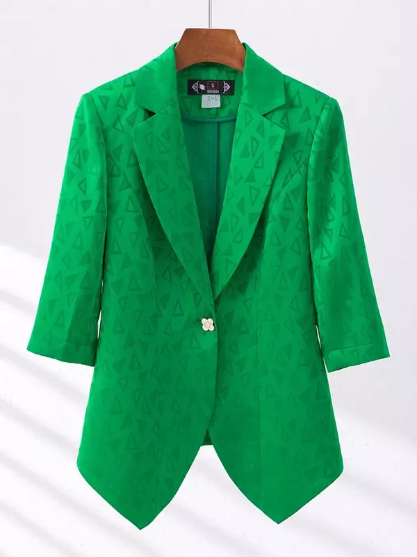 Wanita musim semi musim panas Blazer wanita wanita putih hijau hitam bergaris Lengan tiga perempat pakaian kerja bisnis jaket mantel Formal
