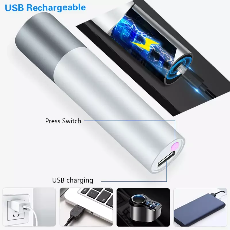USB-перезаряжаемый мини-фонарик, встроенный аккумулятор, 3 режима освещения, водонепроницаемый стильный портативный фонарик для ночного освещения
