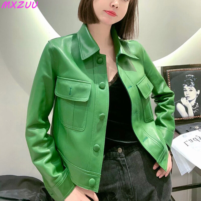 Chaqueta de piel auténtica para mujer, abrigo clásico ajustado de alta gama con cuello tipo Polo, Jassen Dames, 2023