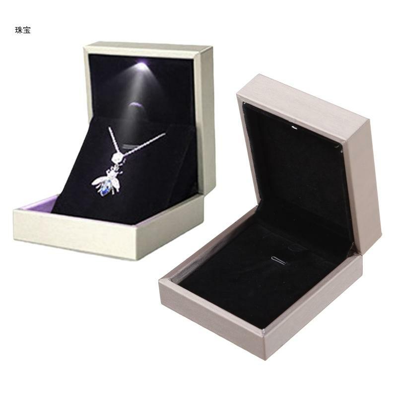 X5QE مصباح ليد عرض المجوهرات سوار قلادة الزفاف خاتم الخطوبة صندوق تخزين لحامل الحقيبة