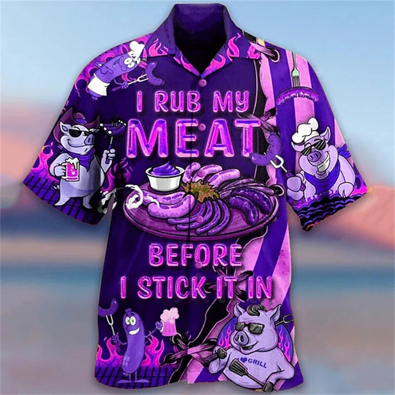 Camisa engraçada com estampa 3D para homens e mulheres, blusa havaiana de manga curta com um único peito, roupa nova para verão