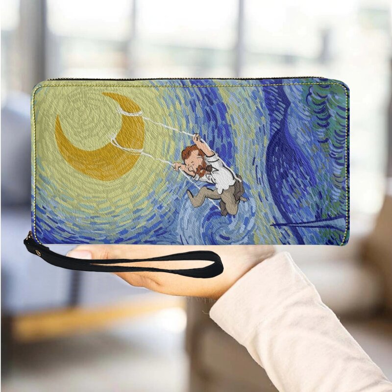 Carteiras luxuosas de couro para mulheres, Van Gogh, céu estrelado, bolsa feminina, pulseira multifuncional, porta-cartão, meninas