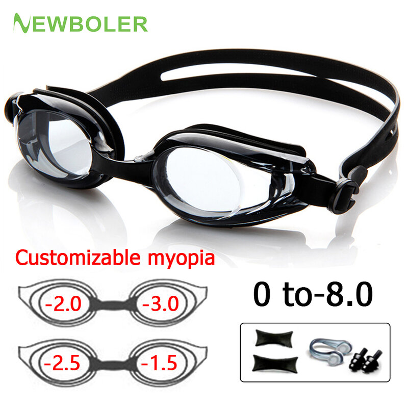 Óculos de Natação Profissional para Homens e Mulheres, Óculos de Natação UV Anti-Nevoeiro Dioptrias de Silicone, Óculos Esportivos Miopia, Personalizáveis