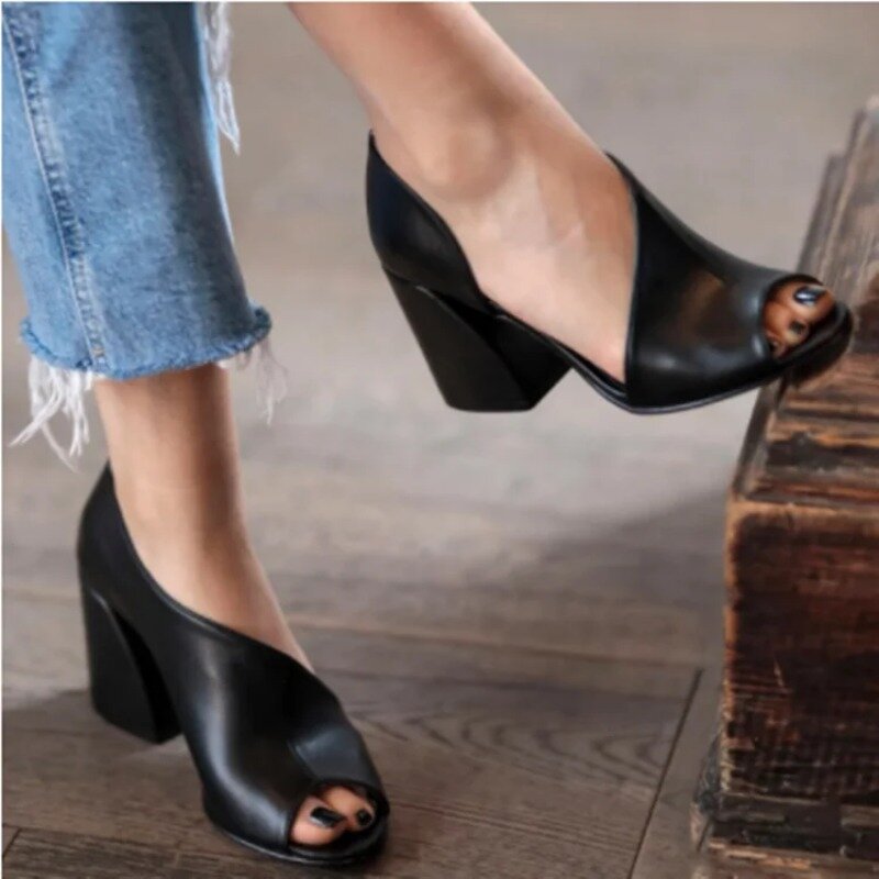 Sandálias de toe aberto para mulheres, chinelos para senhoras, salto alto, sapatos femininos elegantes, moda