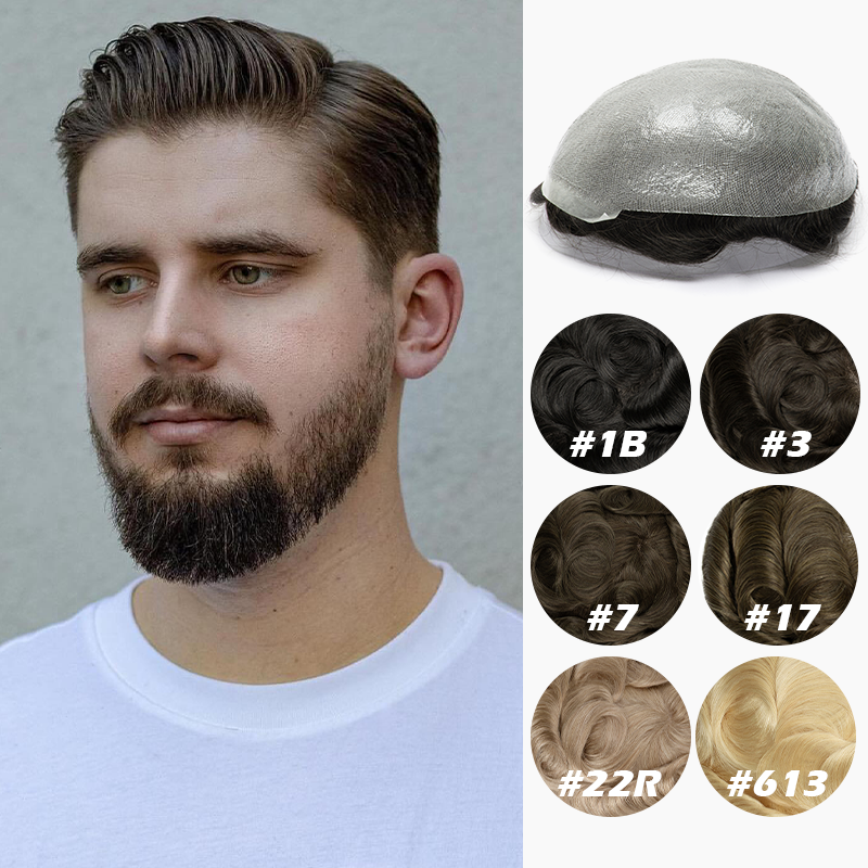 Men Toupee 0.06-0.08mm Strong Double Knots Blonde Thin Skin Base Male Wig Remy Human Hair Men's Capillary Prosthesis Hair System