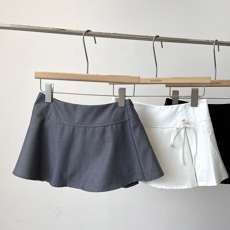 Minifaldas de moda coreana para mujer, falda de cintura alta con cordones, pantalones cortos, estilo Preppy, envío directo