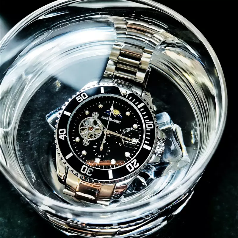 AOKULASIC Mechanical Watch Tourbillion Design Waterproof Calendar Mens Automatic Sport Wrist Watches Top Brand Luxury Male Clock