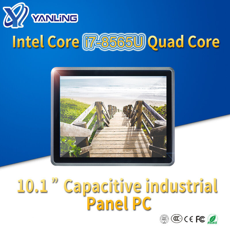 Novo 10.1 Polegada capacitivo fanless tudo em um intel core i7-8565U painel de toque industrial pc