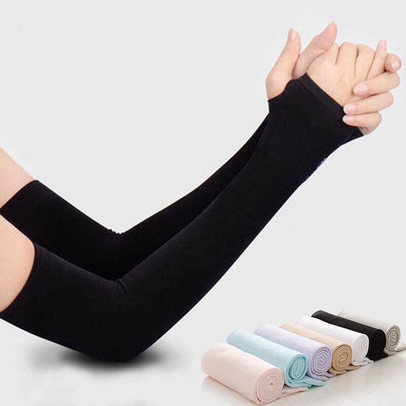 Mangas de brazo deportivas con protección solar UV, mangas frías de hielo con puño de 5 dedos para exteriores, 1 par