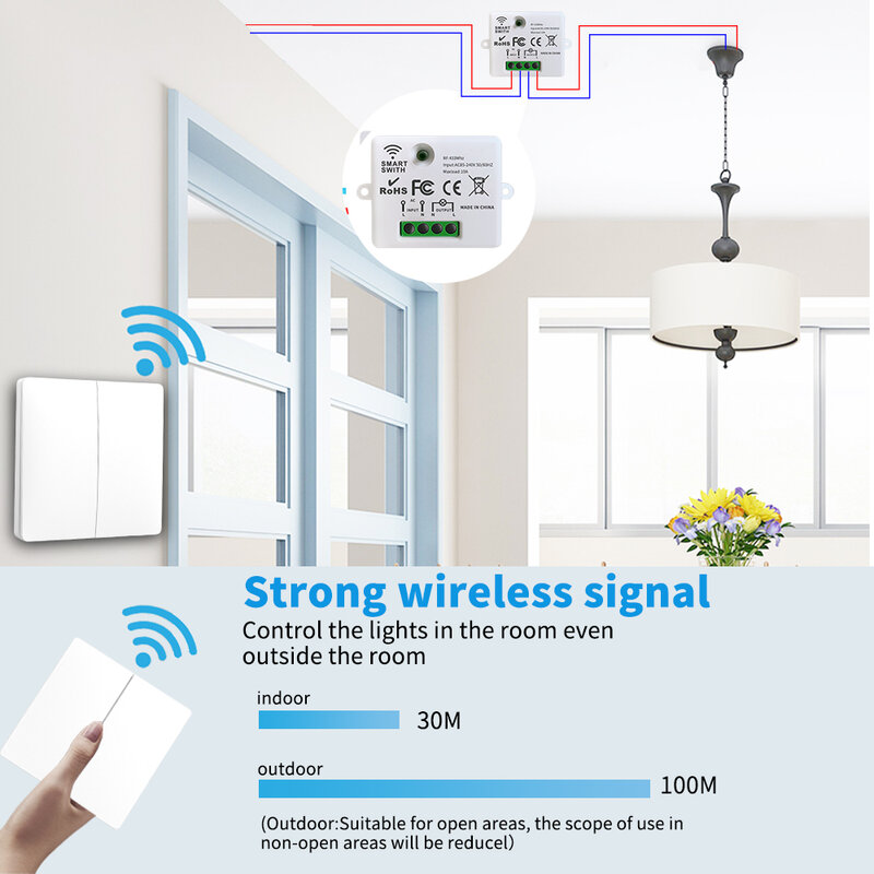 SIXWGH – interrupteur mural sans fil pour maison intelligente, 433mhz, auto-alimentation, télécommande, bouton poussoir