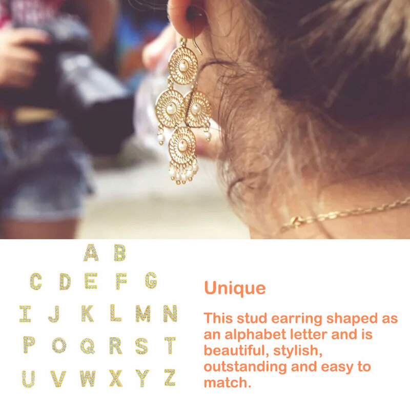 Women Simple Design Letter Rhinestone Earring Banquet Traveling Portable Stud Earrings Photo Shooting Ear Jewellery