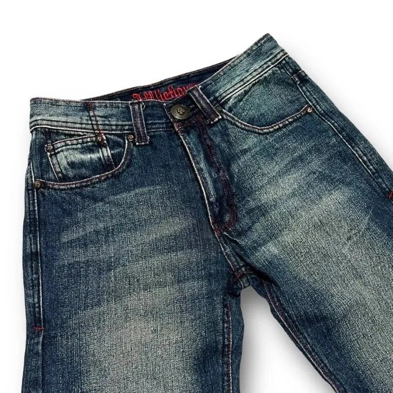 Jeans Y2K gótico feminino e masculino, streetwear hip-hop bordado gráfico caveira punk, calça de cintura larga, moda azul, nova
