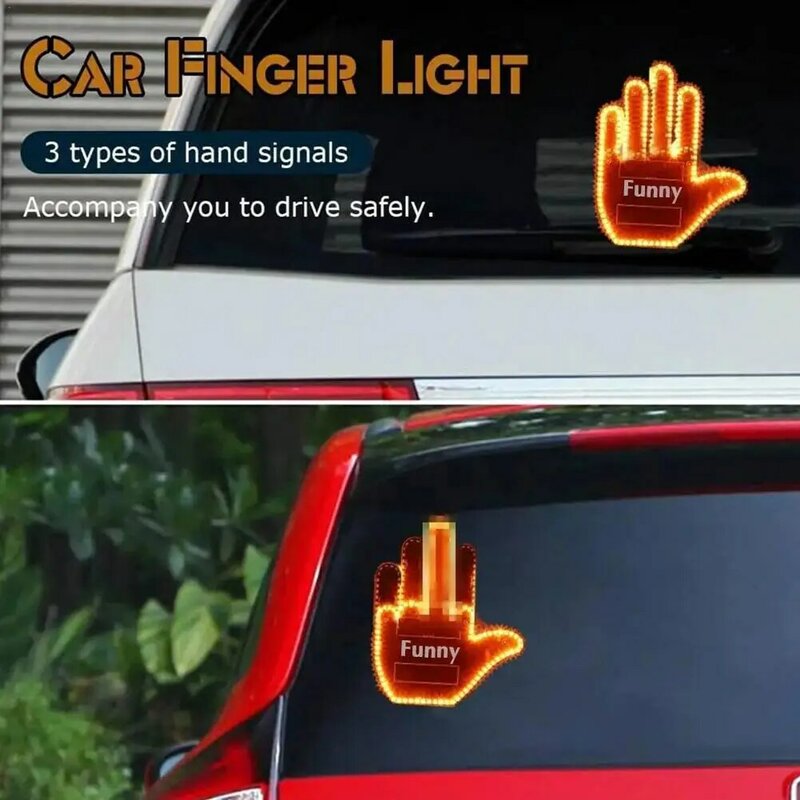 Światło gestów środkowego palca ze zdalnym śmiesznym palcem światła samochodowe znakami wściekłości drogowej lampa ręczna naklejką świecący Panel dla okno samochodu