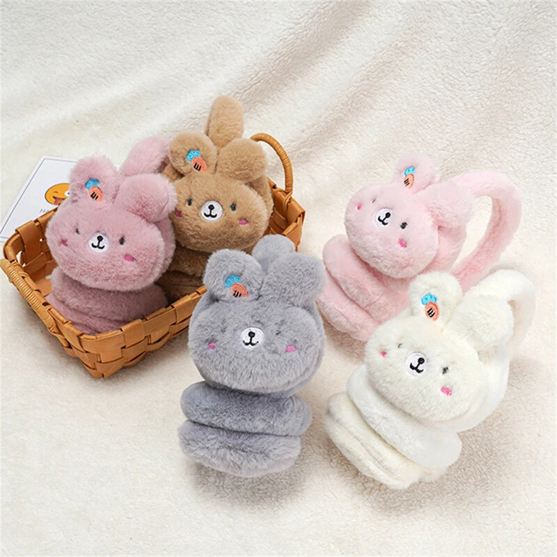 Winter Warm Plush Earmuffs for Women Girl Kids Ear Protectors Soft Fluffy Cartoon Rabbit Earlap Cold Protection Ear Warmer Cover