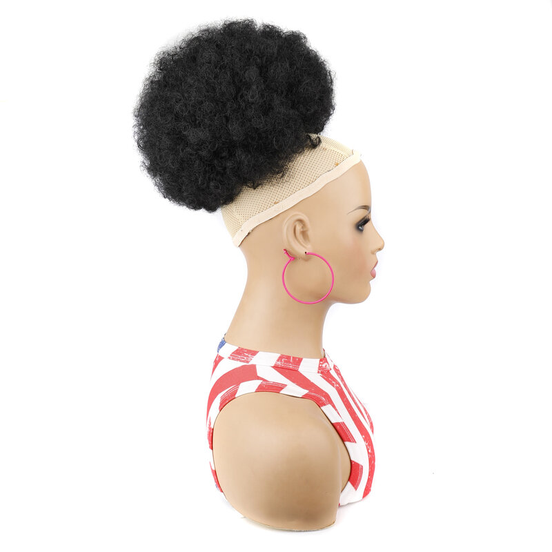 8 Cal syntetyczny włosy Afro bułka Puff sznurkiem do końskiego ogona dla czarnych kobiet duża krótka perwersyjna kędzierzawa Afro kok do włosów