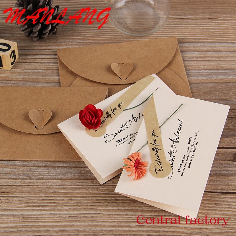 Custom  Retro Kraft Paper Dried Flower  Greeting Cards Birthday Wedding invitation  Greeting Cards