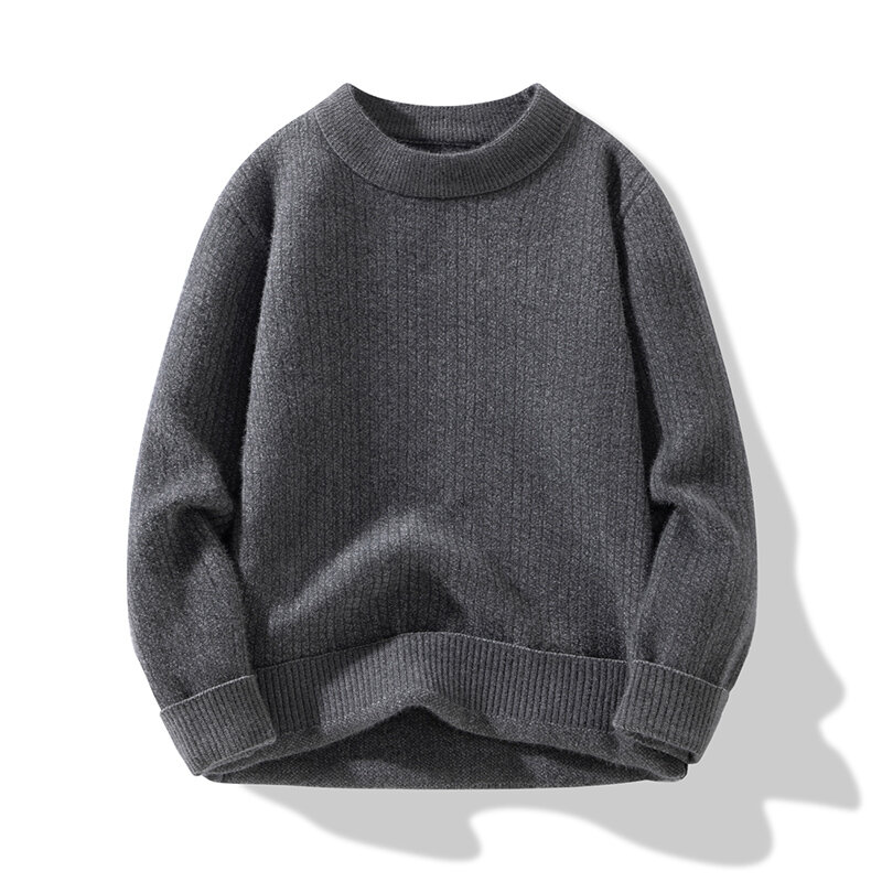 2023 zimowe nowe męskie solidny kolor sweter modne modne dzianina casualowa dopasowane wszechstronne dolna koszula z okrągłym dekoltem zagęszczony Top