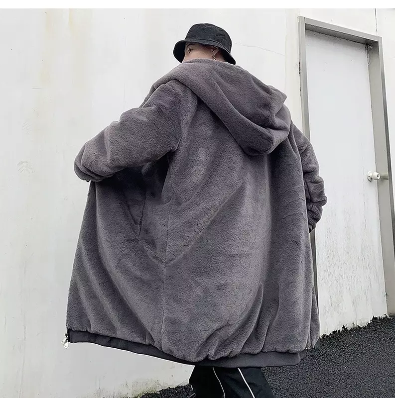 Manteau à capuche en laine d'agneau de longueur moyenne, manteau en coton chaud épaissi, cardigan long adt Fit, manteau décontracté en coton imbibé