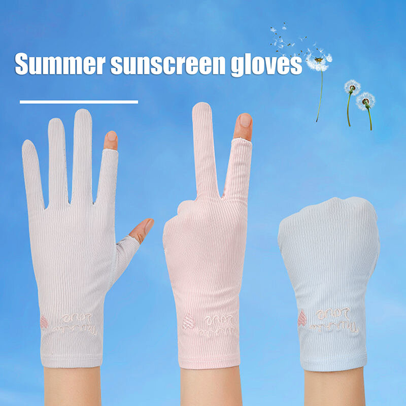 Women Fashion Sunscreen Cotton Gloves Female Summer Sun Protection Gloves Cycling Driving Running Thin Anti-UV Mittens