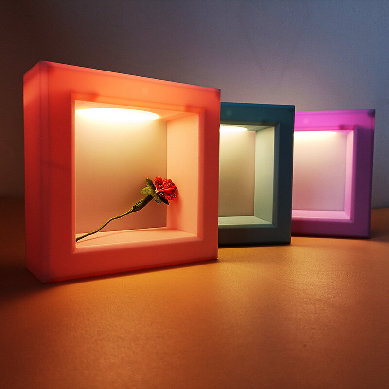Janela quadrada LED Night Light, 3 AAA Bateria, DIY Photo Frame, Luminosa Lâmpada de Mesa Decorativa, Quarto Bedside Light, Presente para Crianças