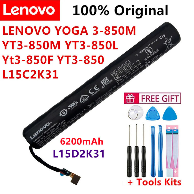 Bateria do tablet L15d2k31, para lenovo yoga 3, tablet, 850m, yt3-850f, yt3-850, yt3-850m, yt3-850l, l15C2k31, 3.75v, 6200mah