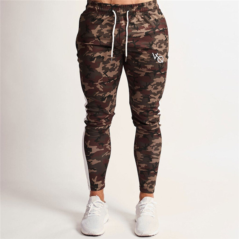 Fashion camouflage slim men's trousers stitching casual street clothing men's jogging micro-elastic exercise fitness pants