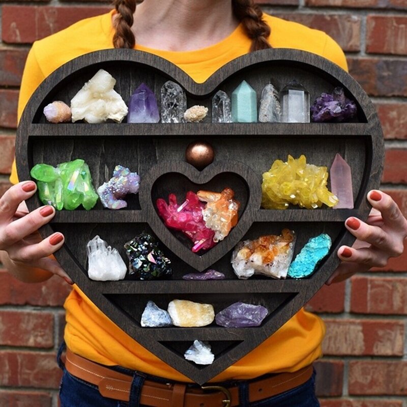 Estante de madera de cristal en forma de corazón, estante de exhibición de aceite esencial, estante de pared, sala de estar, hogar, Luna, elfo