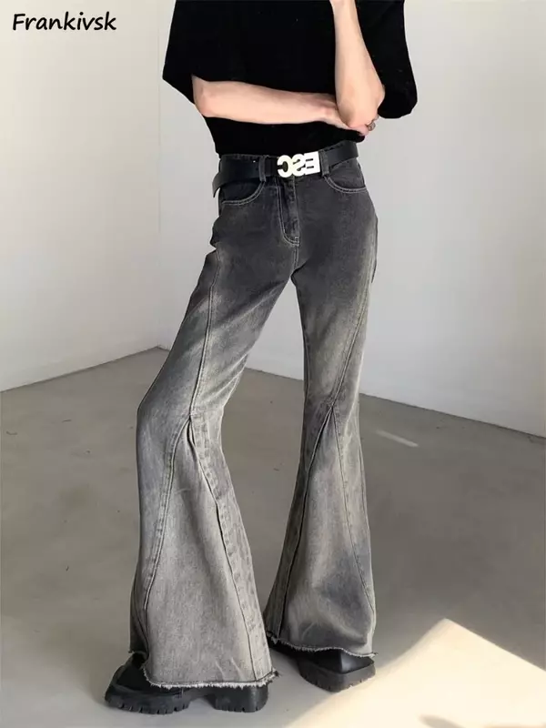 Женские расклешенные джинсы с необработанными краями, модные удобные эластичные универсальные пряные джинсы в Корейском стиле для девушек с градиентом, Новинка