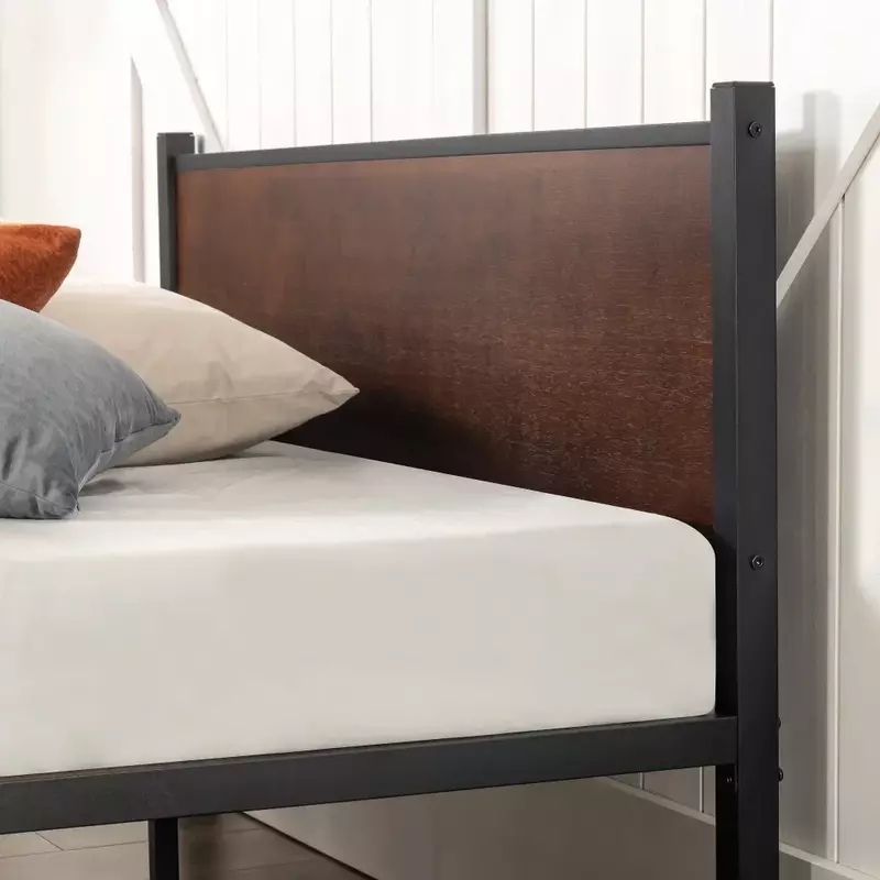 Rama łóżka, Tucker 35-calowa rama łóżka z bambusa i metalu na platformie, solidna, bardzo wytrzymała metalowa rama łóżka