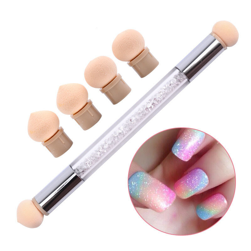 Double-ended Gradient Shading Pen Gradient Shading Pen Dotting Brush 4 Heads Replace Sponge Head Nail Art Brush Painting Tool