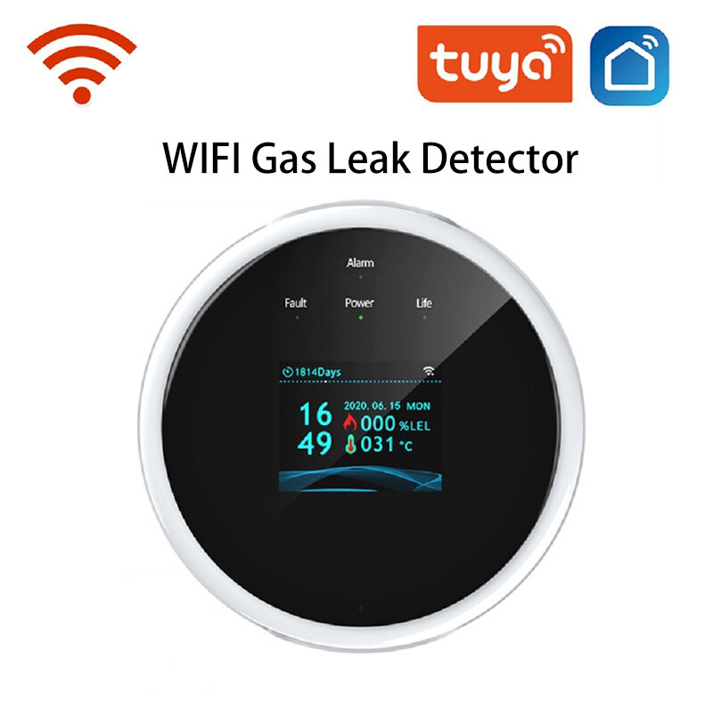 Tuya-WiFi Gás Leak Detector Sensor, Gás Natural LPG Detector, Alarme de Temperatura, Voice Prompt App Notificação, Linkage Valve for Smart Home