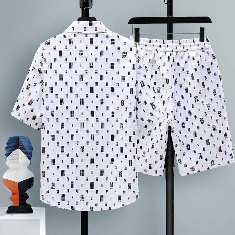 Koszule + szorty 2024 lato nowy styl Odzież sportowa Męskie zestawy casualowe Męskie koreańskie styl Modne męskie koszule i szorty 2 sztuki