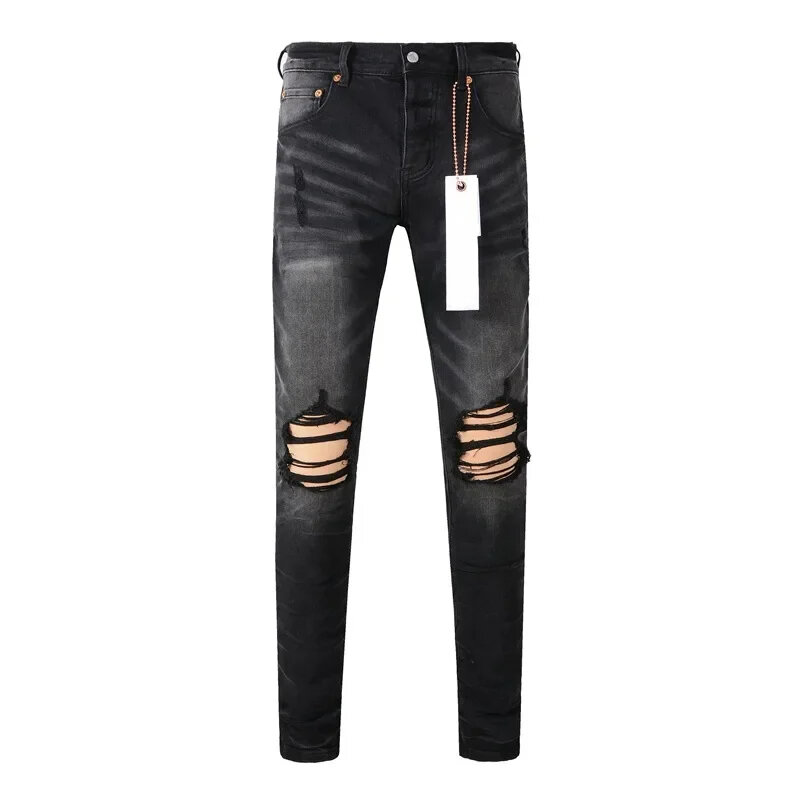ROCA ungu baru 2024 jins merek Fashion jalanan tinggi, perbaikan lubang hitam, jeans ketat naik rendah, ukuran 28-40 celana