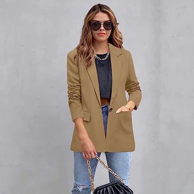 용수철 얇은 여성용 세트 재킷, 단색 캐주얼 싱글 브레스트, 긴팔 블레이저, 비즈니스 출퇴근 슬림 세트 코트