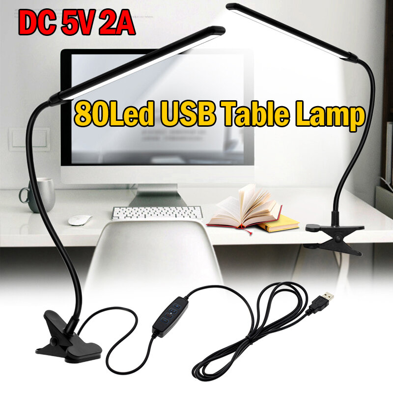Lampada da tavolo a LED comodino 360 ° morsetto pieghevole supporto da studio lampada regolabile lampada da scrivania con protezione per gli occhi alimentata tramite USB per camera da letto