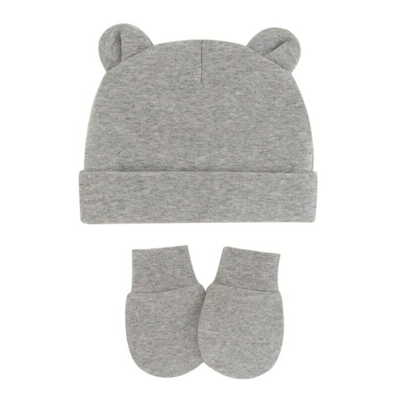 77HD nouveau-né bonnet chapeau gants ensemble bébé fille mitaines bonnet d'hiver pour bébé coton